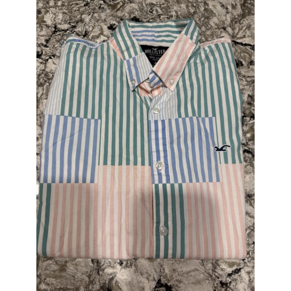 Hollister Button Up Epic Flex Sz Med Striped Multicolor Patchwork Men's Shirt